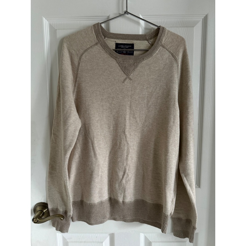 American Eagle Outfitters Mens Athletic Fit Raglan Crewneck Sweater Beige Medium